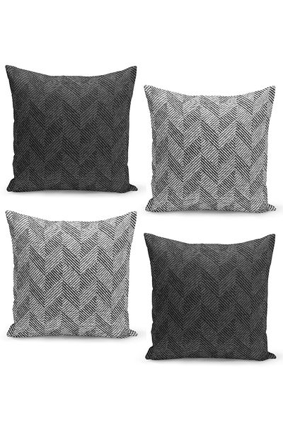 Filamente Set of 4 Throw Pillow Covers, Tweed Background, Thick Herringbone Pattern