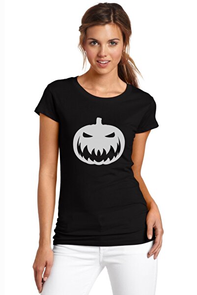 QIVI صورة ظلية هالوين اليقطين المطبوعة المرأة السوداء محبوك التي شيرت تي شيرت...