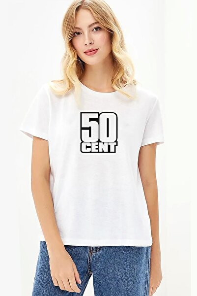 QIVI 50 Cent Logo Štampano Bela Ženska Pleteno Majica T-shirt T-shirt
