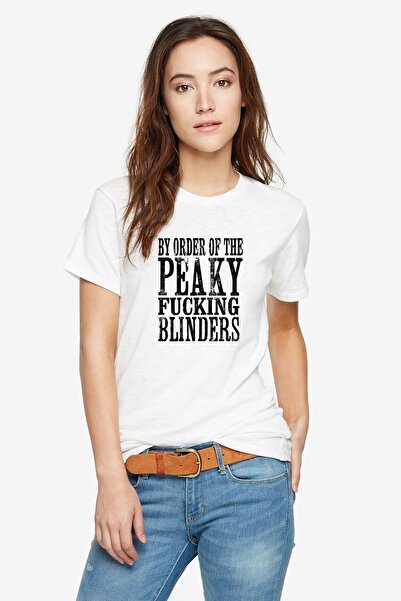 QIVI Peaky Blinders Tommy Shelby Tricou tricotat alb cu imprimeu pentru femei