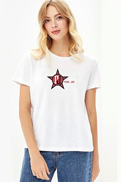 QIVI Pearl Jam logo Štampano bela ženska Pleteno majica T-shirt t-shirt