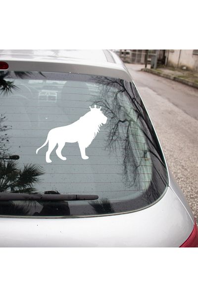 New Jargon Autocolant cu fața de leu cu coroană pe cap 35 cm - alb