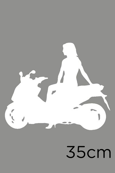 New Jargon Autocolant Femeie Așezată Pe Motocicletă pentru Vehicul și Perete 35cm - Alb