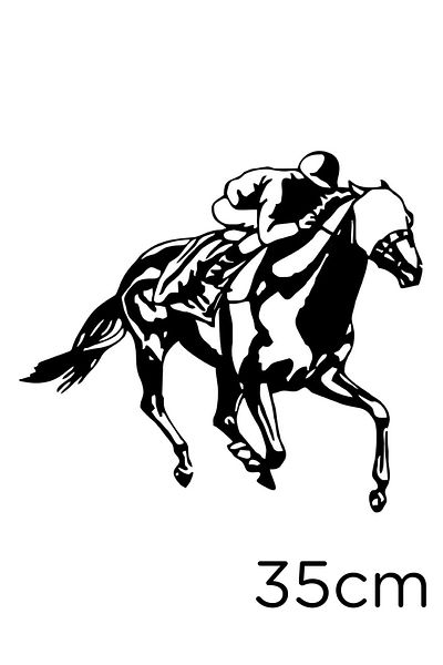 New Jargon Autocolant Jockey Racing On Horse 35cm - Negru