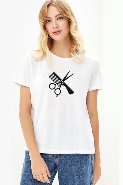 QIVI Frizer Frizerska radnja Štampano Bela ženska Pleteno majica T-shirt majica