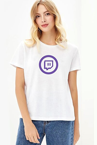QIVI Twitch logo Štampano bela ženska Pleteno majica T-shirt t-shirt