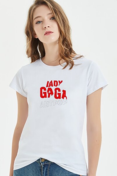 QIVI Lady Gaga Artpop Štampano Bela Ženska Pleteno Majica T-shirt T-shirt