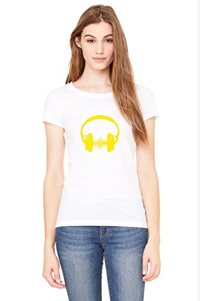 QIVI DJ slušalice Štampano bela ženska Pleteno majica T-shirt majica