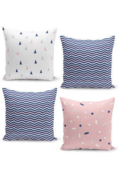 Filamente Set of 4 Throw Pillow Covers with Chevron Triangles and Confetti Rain Pattern