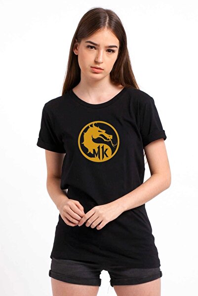 QIVI Mortal Kombat Štampano Crna Ženska Pleteno Majica T-shirt T-shirt