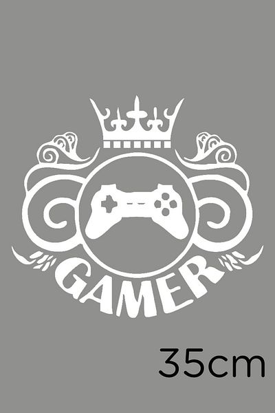 New Jargon Autocolant Gamer Text Play Staion și King Crown 35cm - Alb