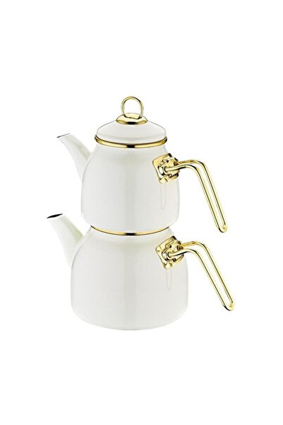 OMS Enamel Cream Teapot Set