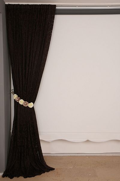 AKÇA TEKSTİL Sultan 2 Bitter Brown Color Single Wing Ready-made Planted Pleated Background Curtain 300*260 Cm
