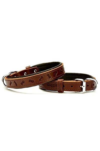 Doggie Comfort Deri Kemik Desenli Köpek Boyun Tasması Medium Kahverengi 2x35-...