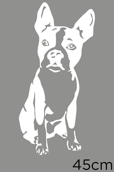 MIGNATIS Autocolant Boston Terrier Așezat Etichetă Lipire 45cm - Alb