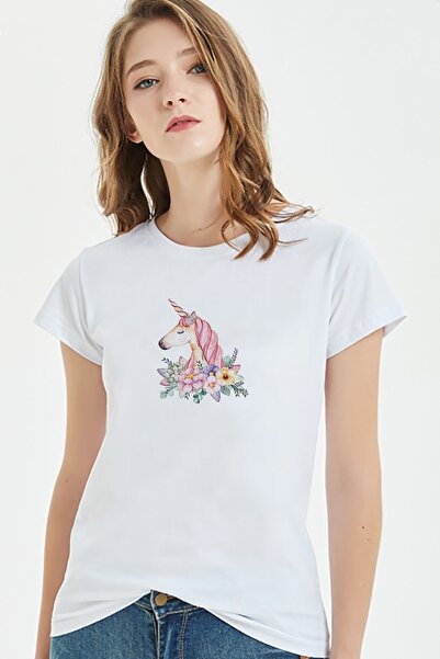 QIVI Jednorog cvet bez imena Štampano bela ženska Pleteno majica T-shirt t-shirt