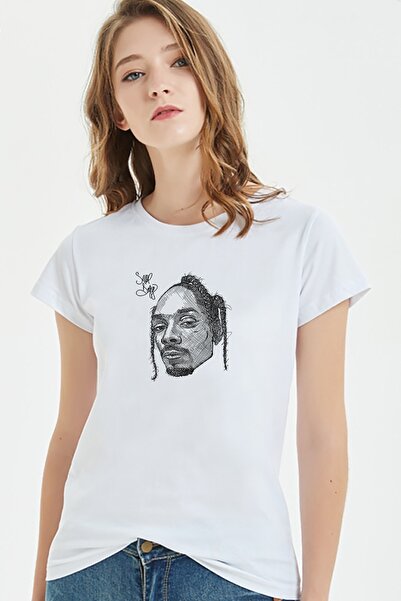 QIVI Slika glave Snoop Dogga Štampano Majica za bele žene Pleteno Majica T-shirt