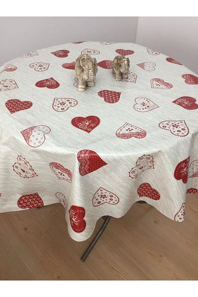CLK Home Red Heart Erasable PVC Round Oilcloth Tablecloth