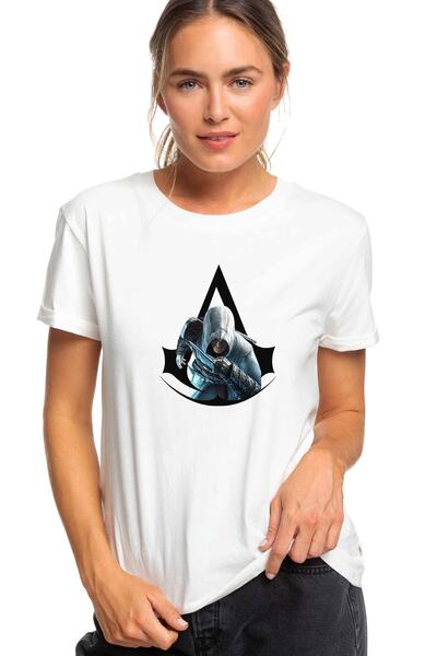 QIVI Ženska bela majica Assassins Creed Art Assassins Creed Štampano Pleteno