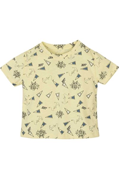 Mamino Patterned Boy's T-Shirt Yellow