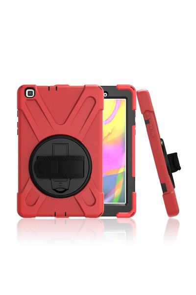 UnDePlus Samsung Galaxy Tab A 8.0 T290 T295 T297 Kılıf Defender Standlı Askılı Tank Zırhlı Case Kırmızı