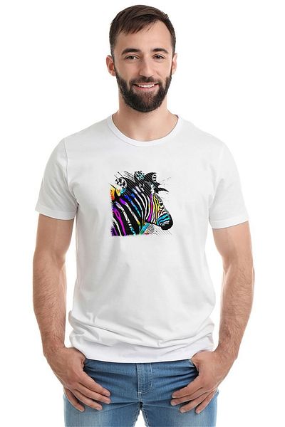 QIVI Zebra Printed White Men's Knitted T-shirt T-shirt T-shirt