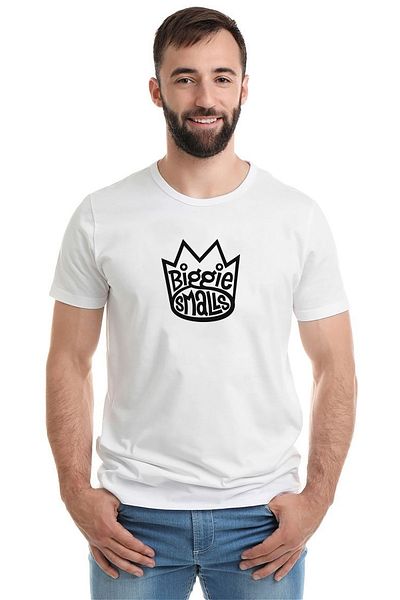 QIVI Tricou tricotat pentru bărbați, alb, cu sigla Biggie Smalls