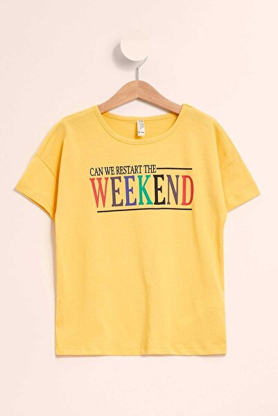 DeFacto Κίτρινο κοριτσίστικο κοντομάνικο μπλουζάκι με στάμπα