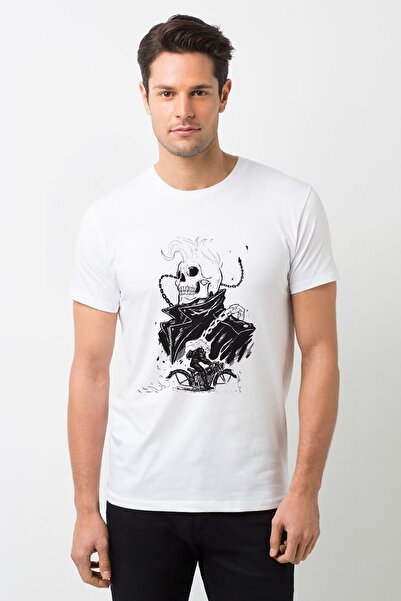 QIVI Ghost Rider Motociklistička majica s lubanjom Štampano Bela muška majica...