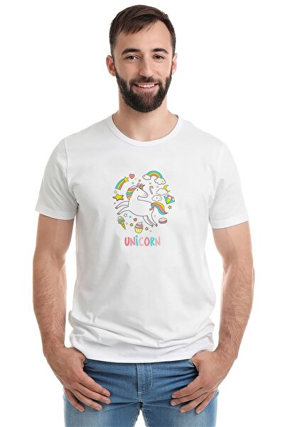 QIVI Unicorn Bring It On Unicorn з принтом Біла чоловіча трикотажна футболка T-shirt T-shirt