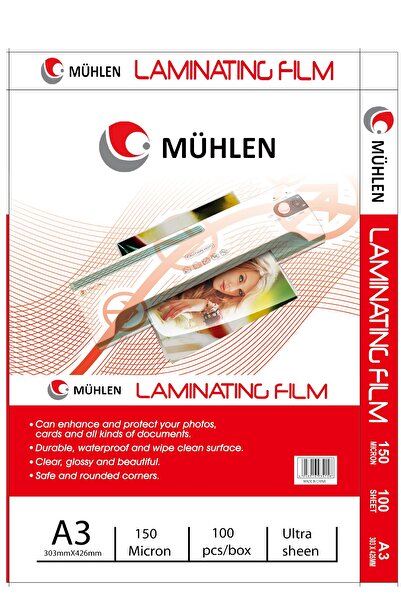 Mühlen A3 - 150 Micron Laminasyon Makinesi Filmi 150 Mc A3 1 Paket 100 Adet