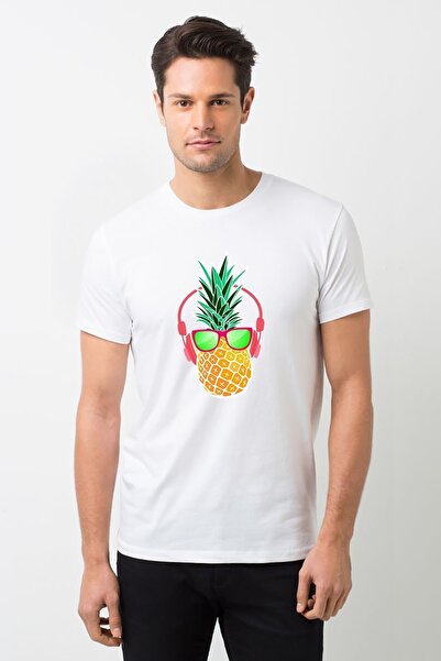 QIVI Ananas retro naočare Štampano bela muška Pleteno majica T-shirt t-shirt