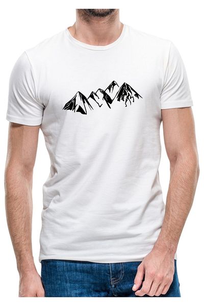 QIVI Tricou alb pentru bărbați Silhouette Mountains