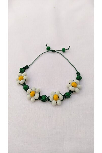 Bircan Hediyelik Ilkbahar Bilekliği Kristal Beyaz Papatyalı El Işi