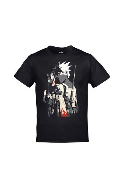 Orijin Tekstil Μαύρο μπλουζάκι Naruto Kakashi με στάμπα Unisex