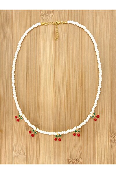 Defne Aksesuar قلادة نسائية بتصميم أبيض مكونة من 5 قطع على شكل الكرز