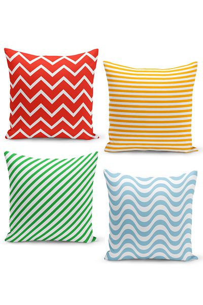 Filamente Set of 4 Throw Pillow Cases with Geometric Pattern on White Background