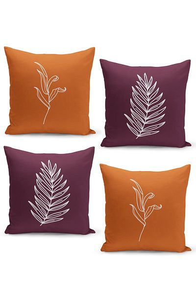 Filamente 4-Piece Throw Pillow Cover Set Minimalist Style Palm Leaf and Willow Branch