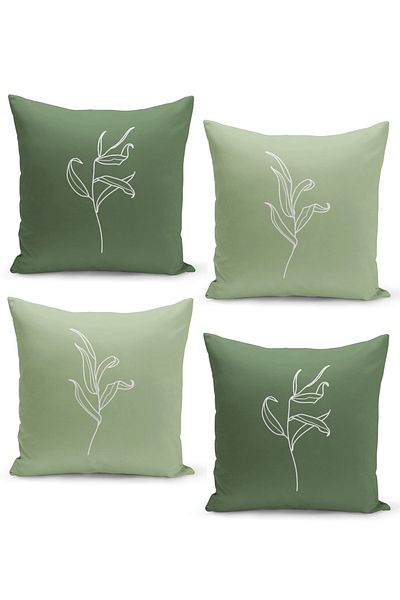 Filamente Set of 4 Throw Pillow Covers Botanical Design Minimalist Style Willow Branch