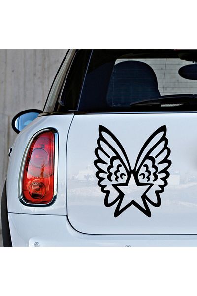MIGNATIS Autocolant pentru mașină de perete cu stea neagră de 25 cm - Lipire cu aripi