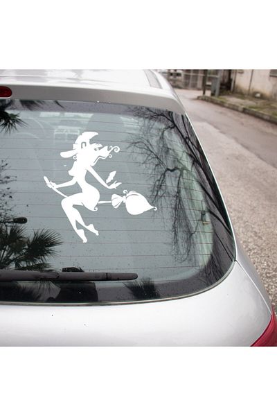 MIGNATIS Vrăjitoare cu mătură Femeie Autocolant Pastă Etichetă 25cm - Alb