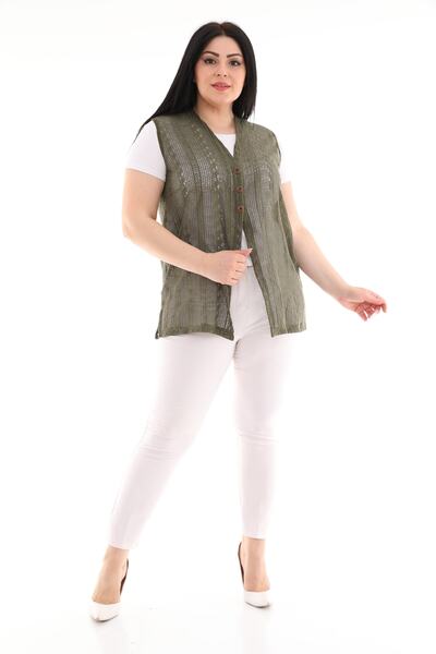 Şahbaz Plus Size Buttoned Lace Vest