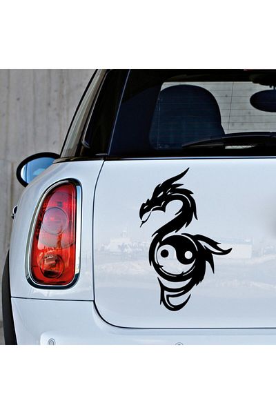 MIGNATIS Autocolant Dragon Good Evil Balance Ying Yang Icon 35cm - Negru
