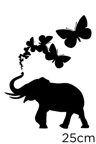 MIGNATIS Lipire autocolant cu fluturi mici până la mari și elefant 25 cm - negru