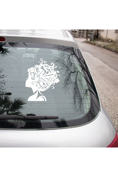 MIGNATIS Femeie cu foarfece și piepteni în păr Autocolant Lipire 45cm - Alb