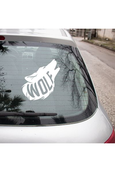 MIGNATIS Lup care lătrat din dinți care arată lupul în interior cu autocolant cu text lup 35cm - alb