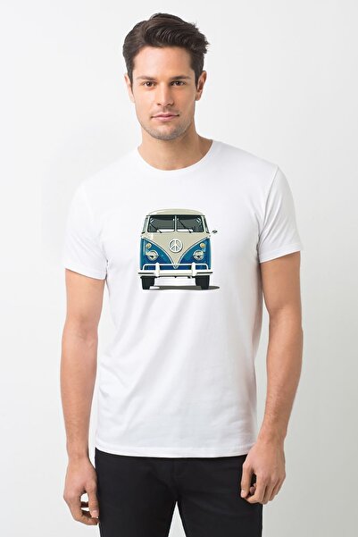 QIVI Volkswagen Tip 2 Volkswagen Beetle Van з принтом Біла чоловіча трикотажна футболка T-shirt T-Shirt