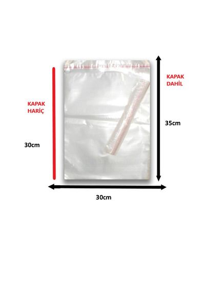 MTKardeşler Opp Gelatin Taped Adhesive Nylon Bag 100 Pieces (30x30+5)
