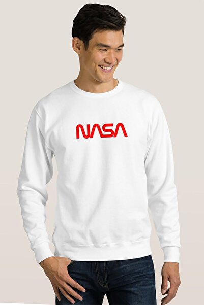 QIVI Nasa Kırkızı з принтом, білий чоловічий трикотажний світшот з довгими рукавами