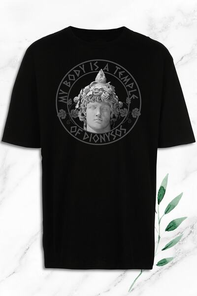perseusshopping Tricou unisex negru oversize mitologie zeul vinului Dionysus ...